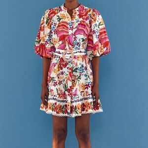 Farm Rio White Spring Bananas Belted Mini Dress